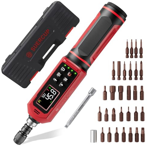 SUERCUP Digital Torque Screwdriver, 0.8-53.1in-lbs/0.09-6Nm, ±1% Accuracy | Electrician Torque Screwdriver, LED , Buzzer, Vibration, 9 Preset Mode and 5 Units, For Bike, Gunsmithing , Scope Mounting