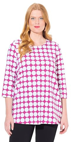 Ulla Popken Damen Shirt, Dots, A-Linie, Rundhals, 3/4-arm, Pima Cotton Shirt