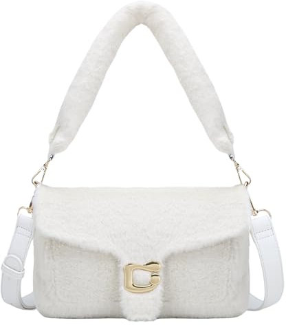 Travistar Handtasche Damen Klein Umhängetasche Damen Niedlich Faux Kaninchenfell Crossbody Bag Damen Flaumig Schultertasche Pelzig Abendtasche Kupplung mit 2 Abnehmbar Gurt Kreditkartenfächer Weiß