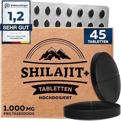 Shilajit Tabletten Hochdosiert – 22.500 mg | 45 Tabletten | Reines Shilajit Original Mumijo Reich an 82% Fulvinsäure | Handgefertigt