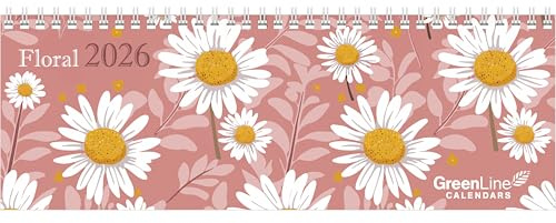 GreenLine - Floral Tischquerkalender 2026 – Tischkalender 30x11 cm, Wochenkalender mit floralen Illustrationen, 2-sprachigem Kalendarium & nachhaltiger Produktion für Büro und Naturfreunde