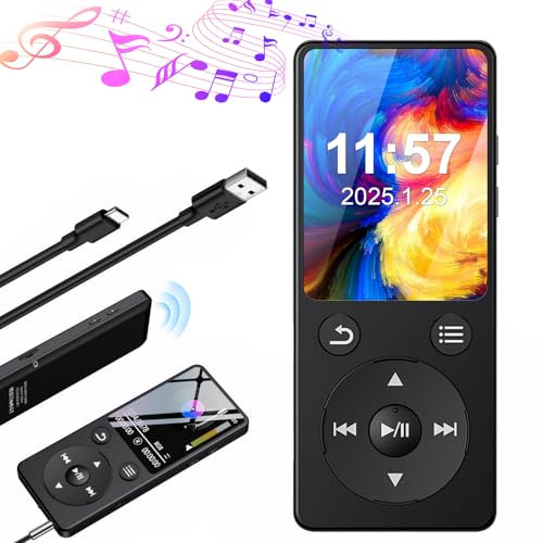 Olycism Lecteur MP3 Bluetooth 64 GO 2,4 Pouces MP3 Lecteur USB avec Son HiFi Haut-Parleur HD Intégré Batterie 450mAh Radio FM E-Books Visualisation d'images pour Adultes Personnes âgées Enfants