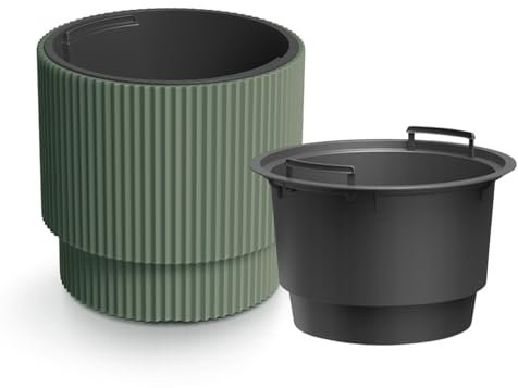 B2C Plant Pots Flower Planter 7 Colours 2 sizes Tall Wavy Plastic Pot Boho Elegant Textured Plastic Lightweight Home Garden Patio (Pine green, 40cm - 38L)