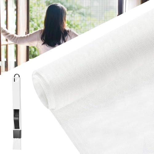 BUZIFU Moustiquaire Fenêtre 120x600cm Moustiquaire en fibre de verre Rouleau Moustiquaire Maille d'Écran Anti-Mouches Filet Écran Insecte DIY Moustiquaire pour fenêtres et portes(Blanc)