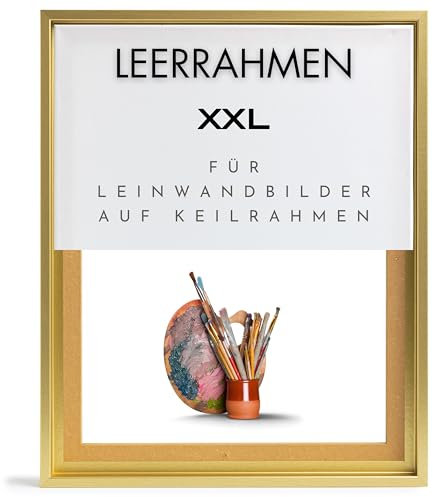 NB Akzent Schattenfugenrahmen XXL 100x150 cm - Gold – Leerrahmen mit Tiefeneffekt aus MDF Holz in zerlegter Form – für Leinwandbilder auf Keilrahmen