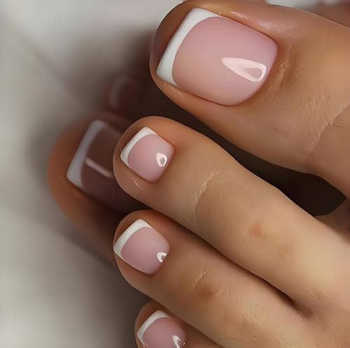120Pcs Fake Toe Nails – Natural French Tip False Toenails, Classic Nude Pink Press On Toenails, Full Cover Stick On Toenails for DIY Manicure, Salon-Quality Nails for Women