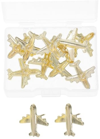 SHINEOFI 12 Stück Metall Reißzwecken 3D Flugzeugform Gold Kreative Pinnwandnadeln Für Fotowand Büro Schule Vielseitige Wandbefestigung