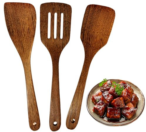 Utensili Cucina,Smavles 3Pcs cucina in legno cucchiaio,Cucchiaio Legno Cucina, Spatole Cucina Legno, Attrezzi da Cucina Per Pentole Antiaderenti