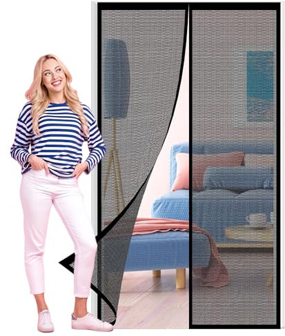 Zanzariera per Porta Camper 90 x 200 cm Senza Foratura Anti Zanzare Calamite Tenda per Porte D'Ingresso, Finestra, Nero