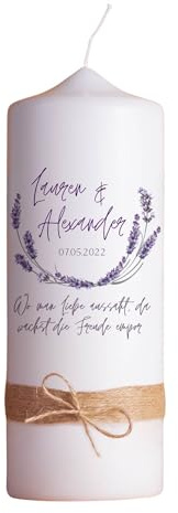 Die-Kerzenwerkstatt Hochzeitskerze Lavendel | 15-30 cm Höhe | Traukerze | Personalisierte Kerze | Hochzeitsgeschenk