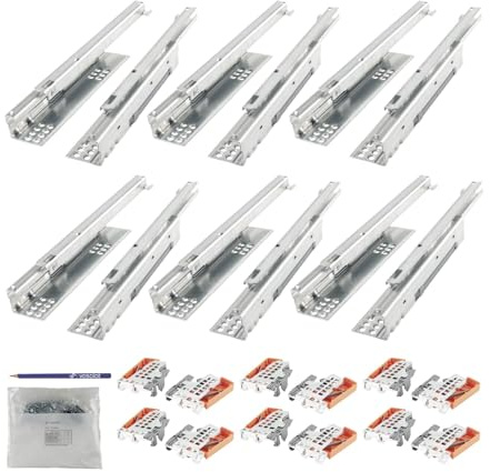 Blum Tandem Teilauszug Set, Schubladenauszug 350mm Blumotion mit praktischer Blum Kupplung, Schubladenführung Tragkraft 30kg - 6 Paar Schubladenschienen mit Kupplung