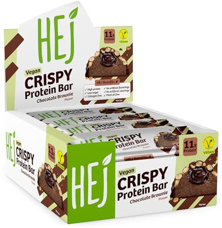 HEJ Vegan Crispy Protein Bar, Chocolate Brownie, 12 x 45 g, Low Sugar