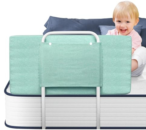 Soontrans Rausfallschutz Bett, Sorgt für Süße Träume für Ihren Kleinen, Rausfallschutz Boxspringbett Gepolstert Umramung & 5-Stufen Höhenverstellbar, für Kinderbett Elternbett Reise (Grün, 60 cm)
