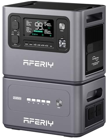 AFERIY 2800W Tragbare Powerstation 2048Whx2,Erweiterbar auf 1,24KWh,camping | Solargenerator 1,3Std Schnellladung, 13 Ausgänge, <10ms USV, mit APP, BMS, für Camping/Wohnmobil/Garten/Notfall