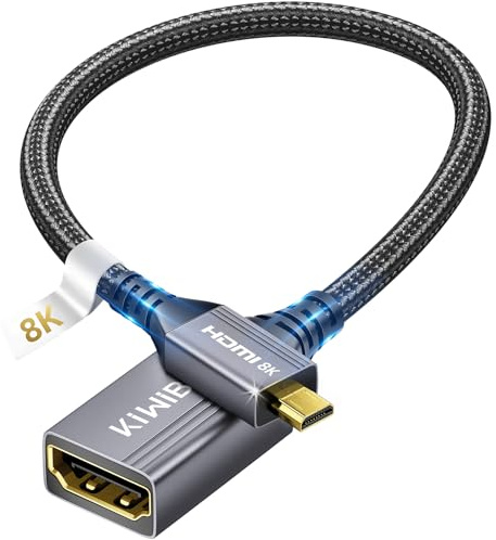 KiwiBird adattatore micro hdmi to hdmi, Micro HDMI maschio a HDMI femmina HDMI 8K@60Hz 4K@120Hz 2160p 1440p 1080p 3D compatibile con Raspberry Pi 5 4 Fotocamera GoPro tablet laptop monitor proiettore