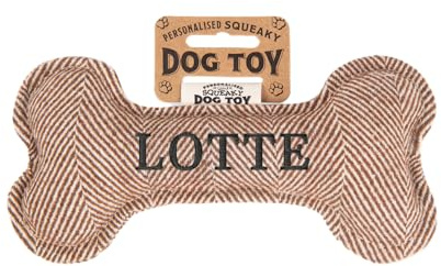 History & Heraldry Personalisiertes Quietschendes Hundespielzeug, Knochen Form, mit `Lotte` Aufschrift, Stoffspielzeug für Hunde