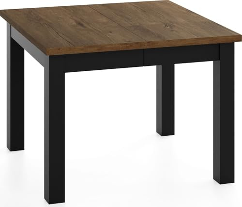 WFL GROUP Quadratischer Esstisch Ausziehbar 90 bis 190 cm – Verlängerbar, für 4-10 Personen mit Schwarzen Holzbeinen – Tisch für Wohnzimmer & Esszimmer in Eiche Braun Rustikal