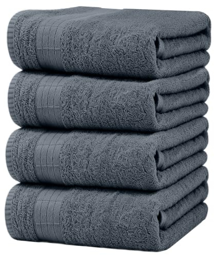 Kawaology 4er Duschtuch-Set Badetuch aus 100% Baumwolle 70 x 140 cm, Badetuch sehr saugfähige Handtücher für Badezimmer, Sport und Hotel, geeignet für den täglichen Gebrauch (dunkelgrau)