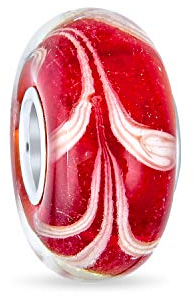 Bling Jewelry Rot Weiß Wein Murano Glas .925 Sterling Silber Kern Abstandshalter Scroll Charm Perle Für Frauen Für Teenager Passend Für Europäisches Armband