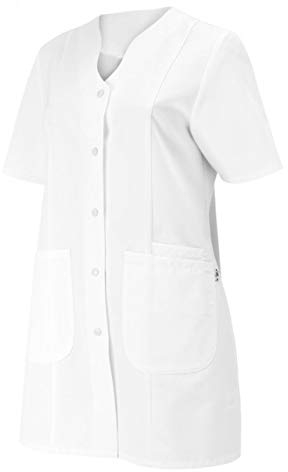 BP 1640-485-21-38n Damen-Kasack, 1/2 Hülse, V-Ausschnitt mit Druckknopfband, 215,00 g/m² Stoffmischung, weiß, 38n