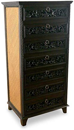 Elegante asiatsiche Rattankommode mit 7 Schubladen, asiatische Kommode der Marke Asia Wohnstudio, Schubladenschrank (Handarbeit) mit Schnitzereien