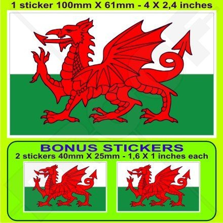 Vinyl-Aufkleber mit walisischer Flagge, Cymru UK, 100 mm, 1 Stück + 2 Bonus