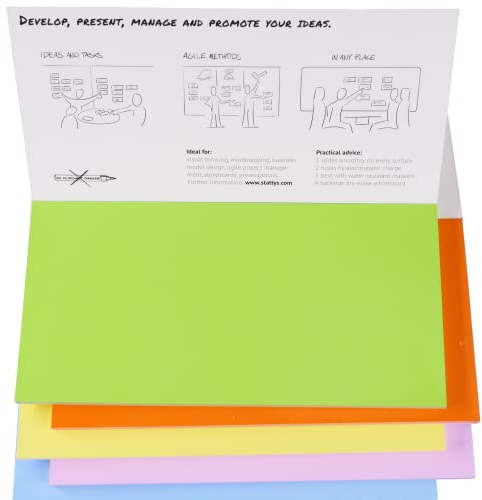 Stattys Notes selbstklebende Haftnotizen Moderationskarten, 5 Blöcke je 20 x 10 cm, Farbmischung