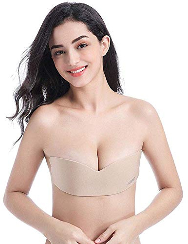 Glamza Silicone Invisible Strapless Backless Push Up Adhesive Bra Comfort Lifting Nude