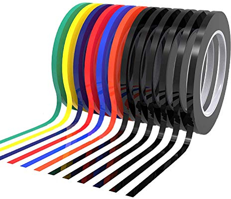 Nastri adesivi colorati per grafici e lavori artistici, 12 rotoli da 3 mm, per lavagna bianca, lavori di grafica a righe sottili, lavagna cancellabile a secco, griglie, marcatura