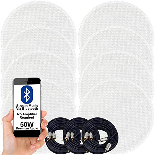 6.5” Active Bluetooth Ceiling Speaker Kit (8 Speakers) | SMART HOME - NO AMPLIFIER NEEDED | Wireless Audio Streaming HiFi System –– Low Profile Slim – For Kitchens, Living Rooms, Bedrooms - LOOPS