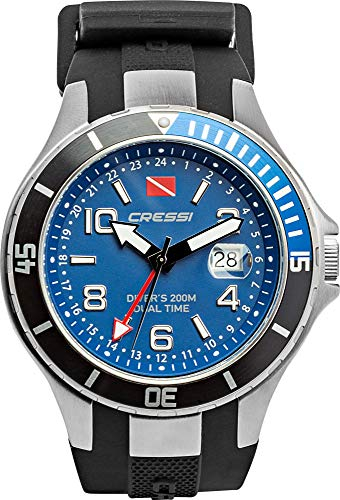 Cressi 1946 Traveller Dual Time-Diving Watch Taucheruhr, Schwarz/Blau, Uni