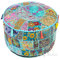 Eyes of India - 22 X 12 Blue Patchwork Round Ottoman Pouf Pouffe Cover Floor Seating Bohemian Accent Boho Chic Indian Handmade