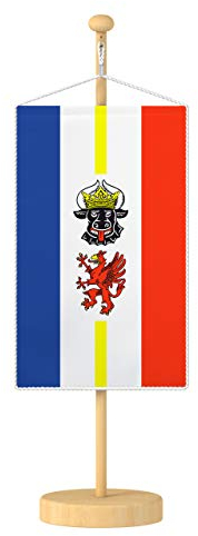 Vispronet® 15 x 25 cm Mecklenburg-Vorpommern Tischbanner Bundesländerfahnen Set ✓ Fahne & Ständer ✓ Kordel-Rand