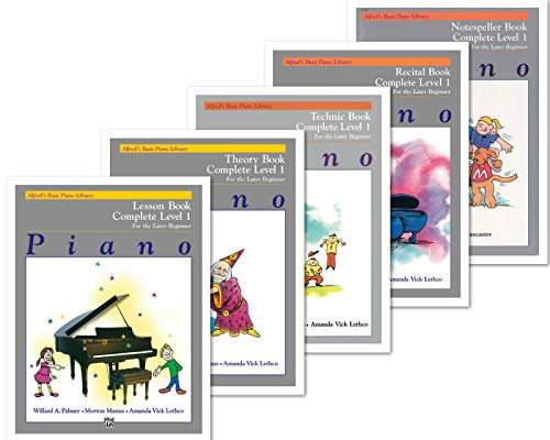 Alfred's Basic Piano Library: Complete Level 1 For the Later Beginner Books Set (5 Books) - Lesson Book Complete Level 1, Theory Book Complete Level 1, Technic Book Complete Level 1, Recital Book Comp