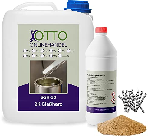 SGH-50 Gießharz (6 kg) Set zum Estrich reparieren (inkl. Estrichklammern und Quarzsand) farbloses 2K Epoxidharz Injektionsharz Vergussmasse Laminierharz zum Risse verharzen