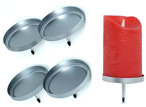 CBK-MS 4 Kerzenhalter Silber ohne Dorn für LED Kerzen bis Ø 7 cm Kerzenpick für Adventskranz oder Blumengesteck