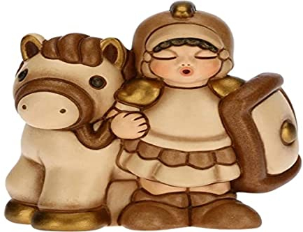 THUN - Figur Soldat Krippe mit Pferd - Weihnachtsdekoration Haus - Linie Krippe, Variante Beige - Keramik - 7,5 x 5,5 x 8,5 cm