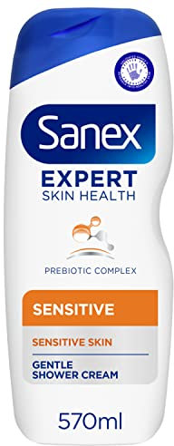 Sanex Expert Skin Health Sensitive Shower Gel 570ml - gently cleanses - skin-friendly fragrance - soothes sensitive skin - prebiotic & postbiotic complex - dermatologically tested - 0% sulphates*