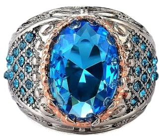 DJMJHG Vintage Silber Ring Türkischer Schmuck Aquamarin Edelstein Ring Herren Edlen Schmuck Bestes 9