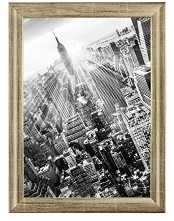 FRAMO Marco de madera 30 x 46 cm a medida – Hoja plateada | tamaño a elegir | incluye cristal acrílico antirreflectante | marco para puzle | foto | póster