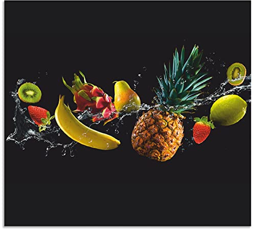 ARTland Spritzschutz Küchenrückwand aus Alu für Küche Herd Spüle 60x55 cm (BxH) viele weitere Größen Design Obst Früchte Schwarz U1TG