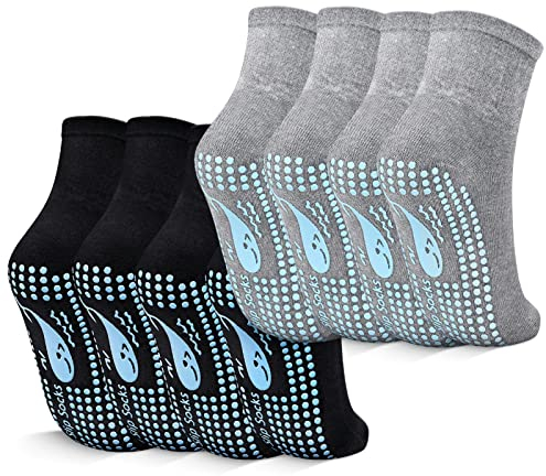TENQUAN Yoga Socken, 4 Paar Stoppersocken für Damen und Herren, Rutschfeste Griffsocken für Yoga, Pilates, Krankenhaus, Barre oder Heimsport und Bewegung (4 Paar Schwarz Grau, Unisex 35-38)