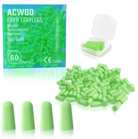 ACWOO Ohrstöpsel, 60 Paare Gehörschutz Ohrstöpsel Schaumstoff Stöpsel, Ohrstöpsel zum Schlafen mit Geräuschunterdrückung, Wiederverwendbare Earplugs zum Schlafen, Laute Geräusche, Schnarchen, Lernen