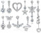 Kakonia 10stk 14G Bauchnabelpiercing Chirurgenstahl Herz Schlange Schmetterling CZ Bauchnabelringe baumelnde Piercing Bauchnabel für Damen Silber