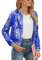 ORANDESIGNE Damen Pailletten Glitzer Mehrfarbige Metallic Sommer Festival Party Bomberjacke Pailletten Crewneck Bomberjacke Glitzer Jacke Langarm Reißverschluss Crop Jacke D Blau XL