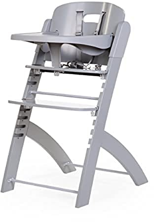 CHILDHOME, Evolutive Baby-Hochstuhl: ab 6 Monaten bis 85 kg, Tablet inklusive, Buchenholz, Wiege, Sicherheitsgurt 5 Punkte, unsichtbare Schrauben, Evosit Grau