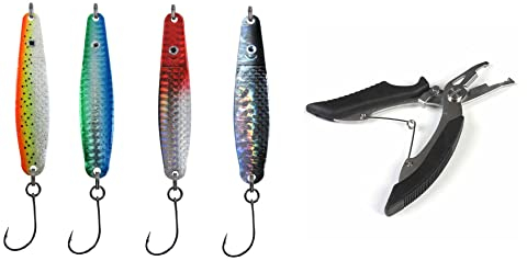 Meerforellen-Blinker Set Dega Jumper mit Einzelhaken oder Drilling je nach Wahl von Jenzi, 4 Stück, 25 Gramm 8cm Lars Hansen+ gratis Angelschere (Set # 5)