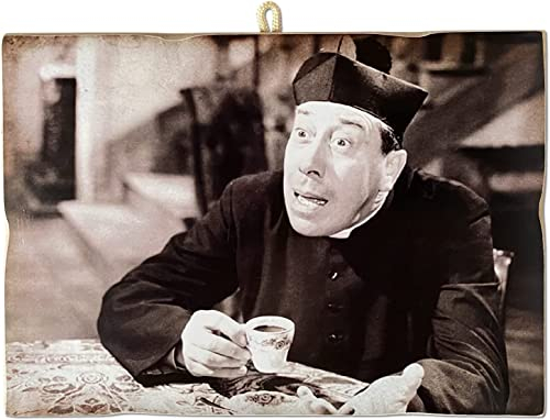 KUSTOM ART Bild im Vintage-Stil, quadratisch, Schauspieler & Kaffee Don Camillo (Fernandel), Druck auf Holz, 10 x 15 cm