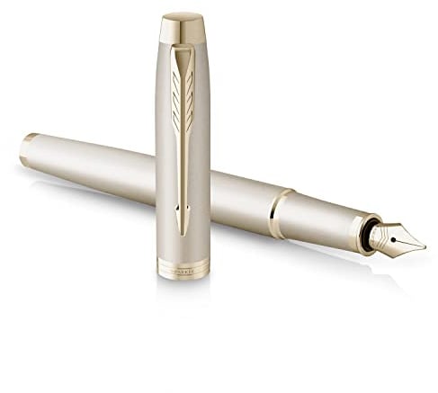 Parker IM Monochrome Füllfederhalter | blaue Tinte | Oberfläche und Zierteile in Champagnerfarben | feine Spitze | Geschenkbox