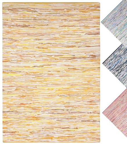 MY-RUG Fleckerlteppich bunt 160 x 230 cm - Gelb, handgewebt, recycelte Baumwolle als Flickenteppich gestreift und moderner Kelim Chindi Teppich Rajesh